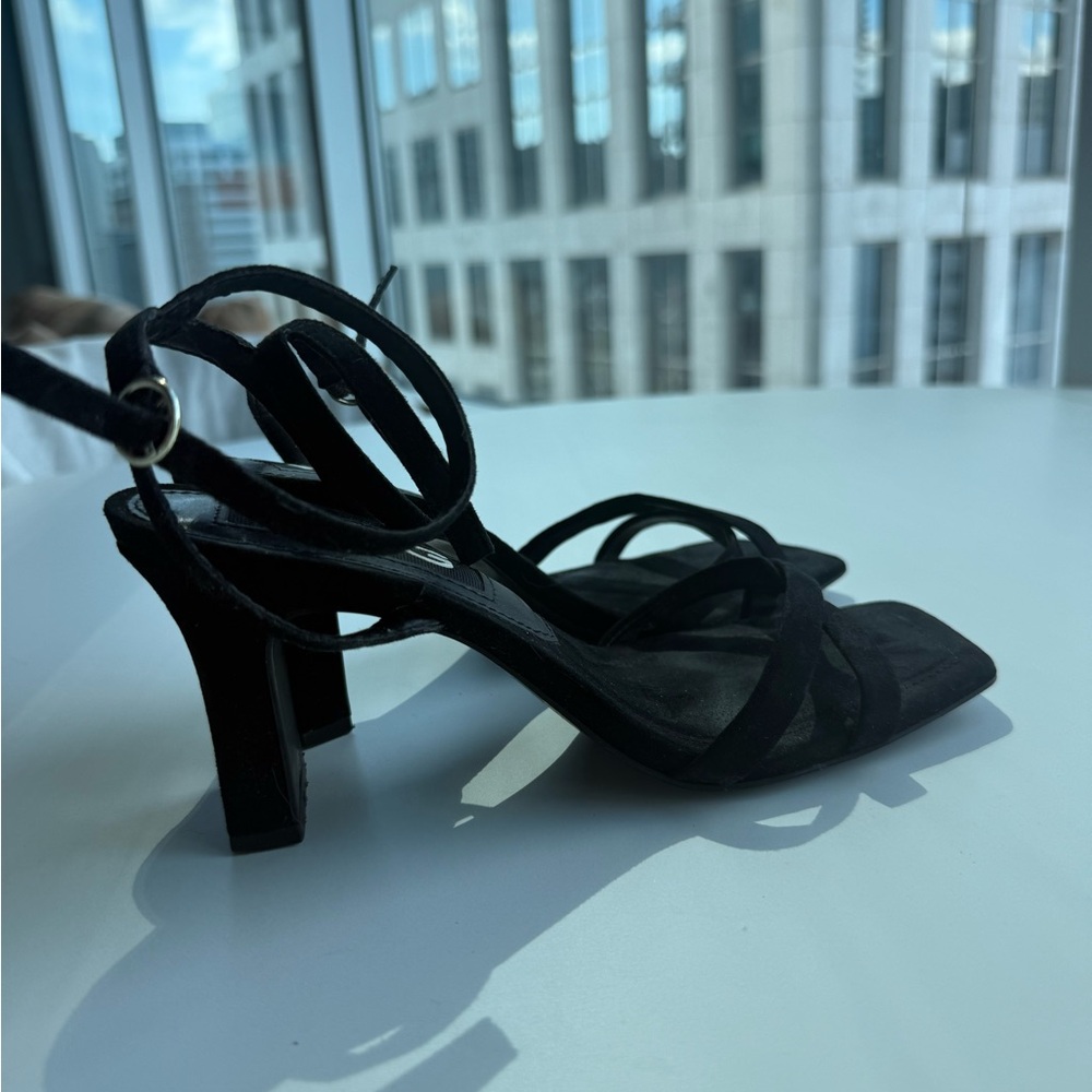 Mango Black Strappy Suede Heels